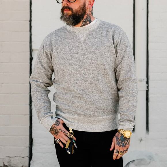 RRL Ralph Lauren Double RL Marled Grey Core Sweatshirt M NEW Fleece V Crewneck - Picture 1 of 7